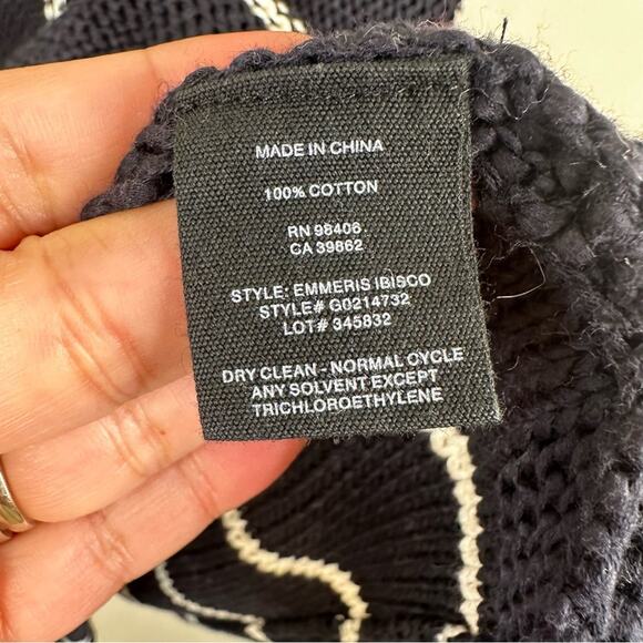 Theory Emmeris Ibisco Sweater Womens M Navy Striped Cotton Knit Short Sleeve Top - Picture 7 of 9